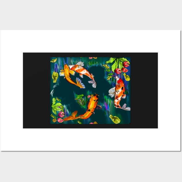 Best fishing gifts for fish lovers 2022. Koi fish swimming in a koi pond Pattern 4 fish Wall Art by Artonmytee